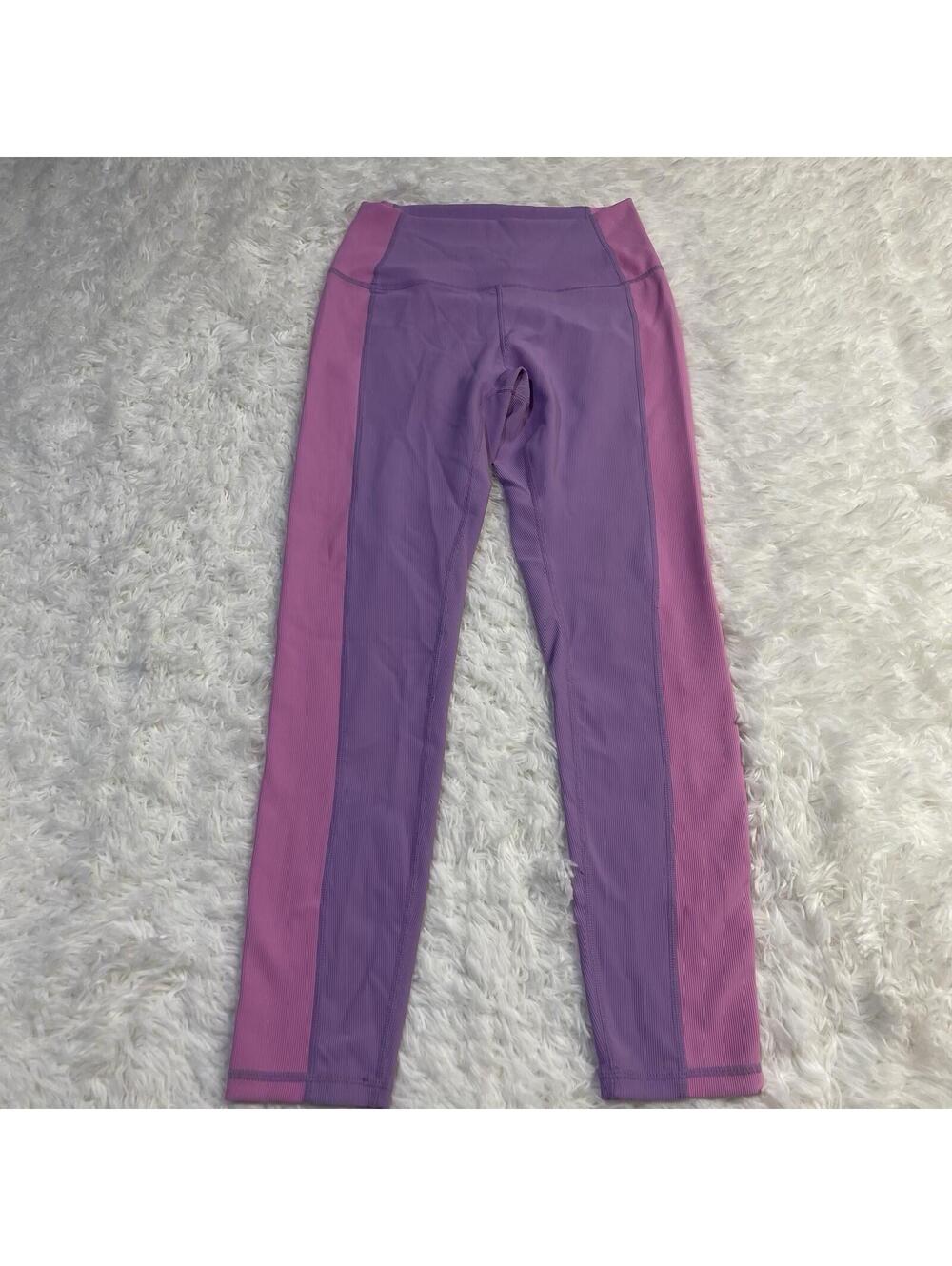 Wilo Purple Pink Colorblock Ribbed Athletic Leggings Yoga Pants
